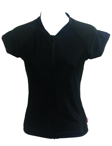 Seafolly Girls Summer Essential Short Sleeve Zip Front Rashie - Black